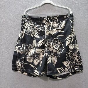 Sand N Sun‎ Men Swimwear Large Black Floral Swim Trunks Cargo Pockets Beach Surf